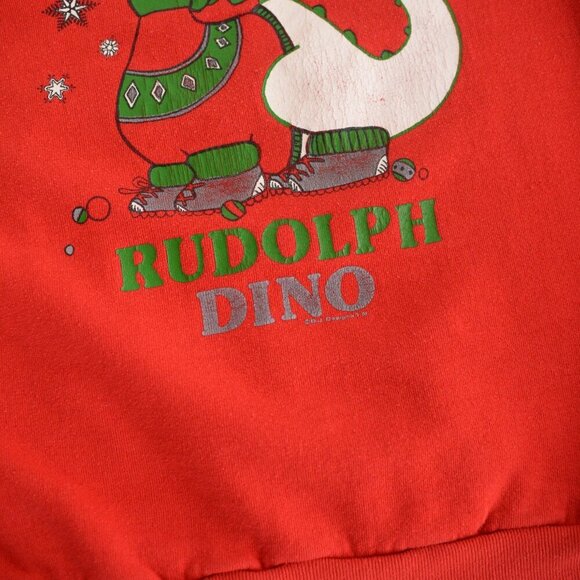 Vintage Red Christmas Crew Rudolph Dino Festive Holiday Ugly Sweater Large - Picture 9 of 11